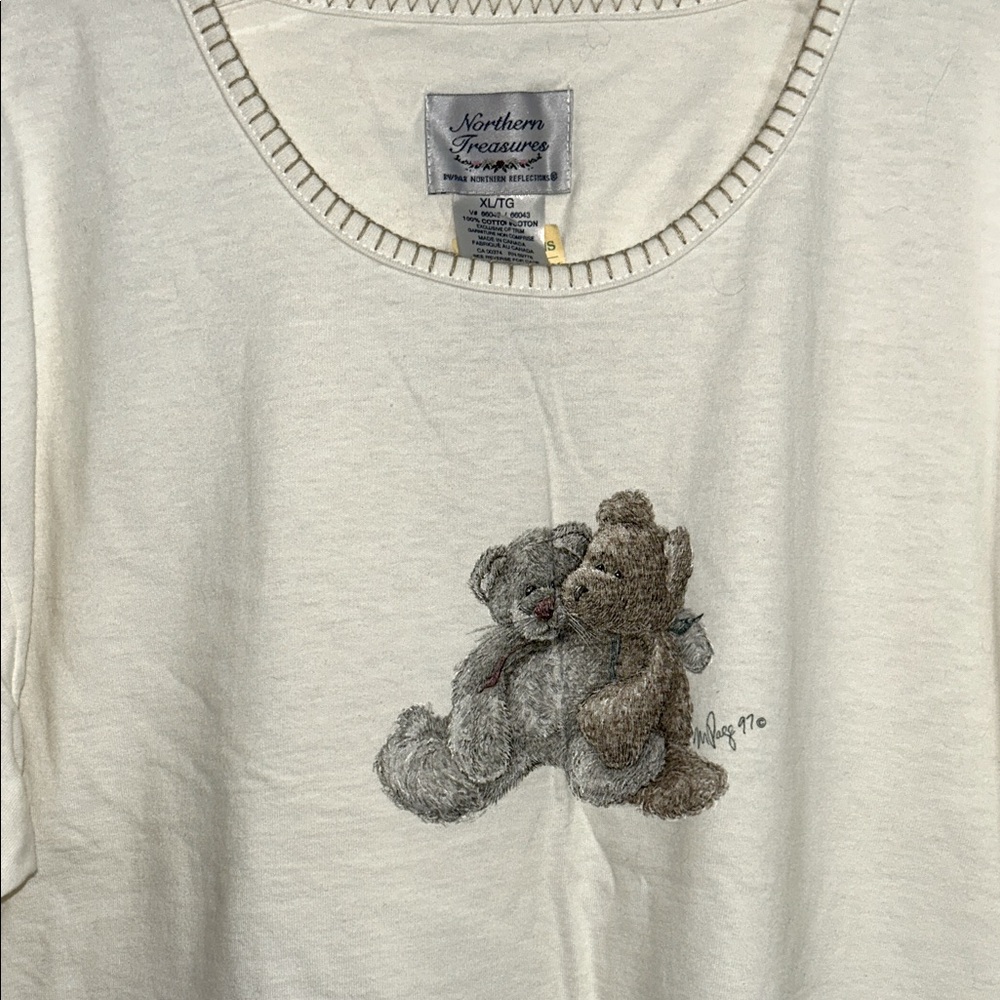 Northern Reflections Off-white Tee with Teddy Bear Design